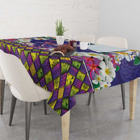 Hawaiian Plumeria and Humpback Whales Tablecloth Polynerian Art Tattoo-Navy Color