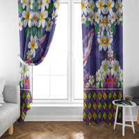 Hawaiian Plumeria and Humpback Whales Window Curtain Polynerian Art Tattoo-Navy Color