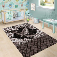 Hawaiian Plumeria and Humpback Whales Area Rug Polynerian Art Tattoo-Grayscale Mode