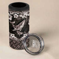 Hawaiian Plumeria and Humpback Whales 4 in 1 Can Cooler Tumbler Polynerian Art Tattoo-Grayscale Mode