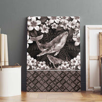 Hawaiian Plumeria and Humpback Whales Canvas Wall Art Polynerian Art Tattoo-Grayscale Mode LT03 - Polynesian Pride