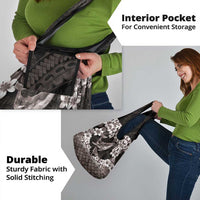 Hawaiian Plumeria and Humpback Whales Grocery Bag Polynerian Art Tattoo-Grayscale Mode