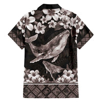 Hawaiian Plumeria and Humpback Whales Hawaiian Shirt Polynerian Art Tattoo-Grayscale Mode