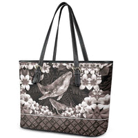 Hawaiian Plumeria and Humpback Whales Leather Tote Bag Polynerian Art Tattoo-Grayscale Mode LT03 - Polynesian Pride