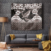 Hawaiian Plumeria and Humpback Whales Tapestry Polynerian Art Tattoo-Grayscale Mode