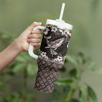 Hawaiian Plumeria and Humpback Whales Tumbler With Handle Polynerian Art Tattoo-Grayscale Mode