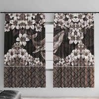 Hawaiian Plumeria and Humpback Whales Window Curtain Polynerian Art Tattoo-Grayscale Mode