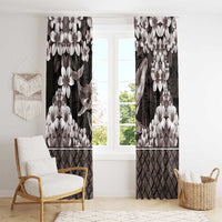 Hawaiian Plumeria and Humpback Whales Window Curtain Polynerian Art Tattoo-Grayscale Mode