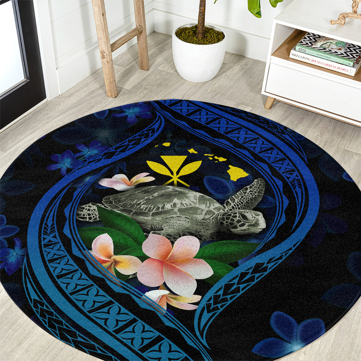 Hawaii Turtle Plumeria Flower Fanciful Round Carpet