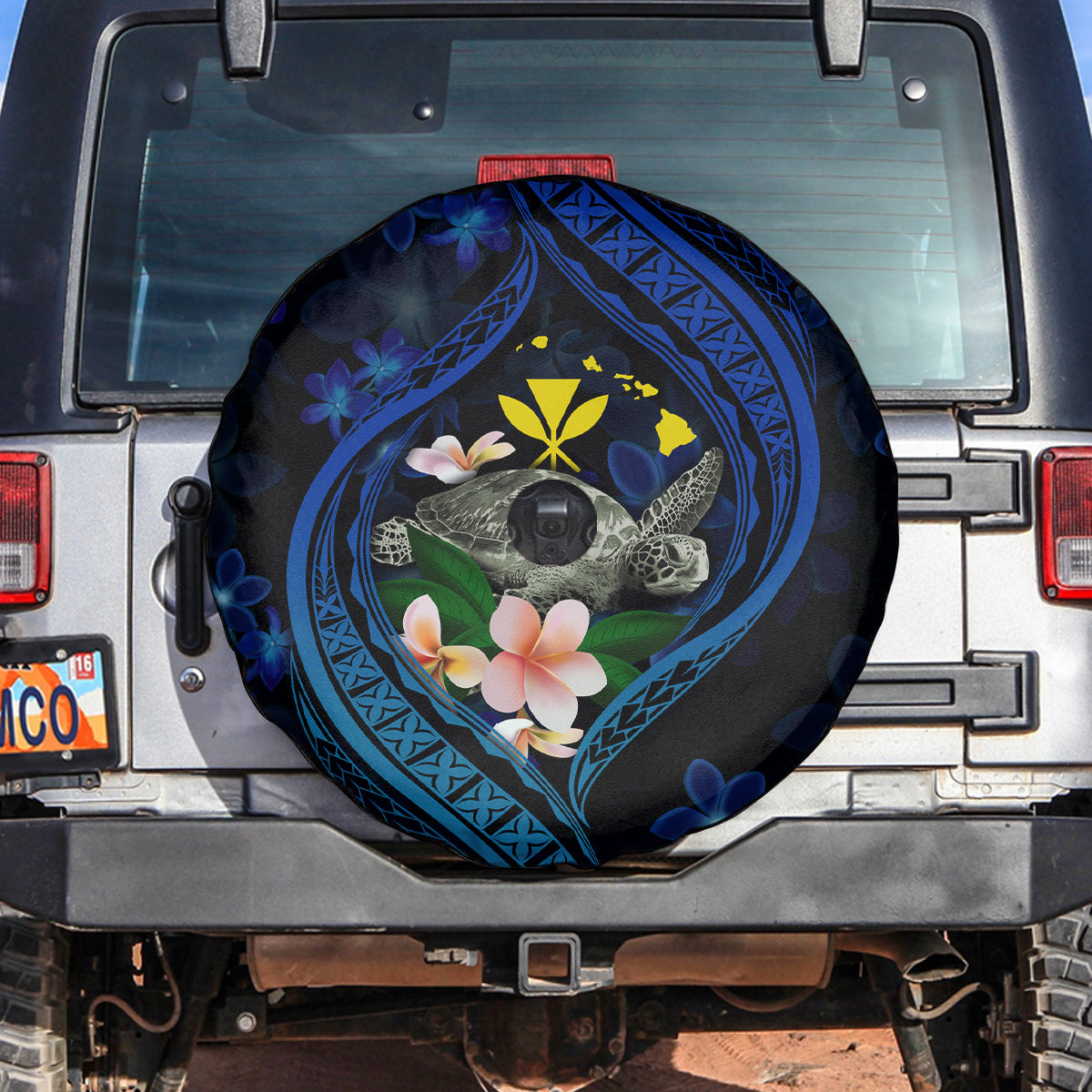 Hawaii Turtle Plumeria Flower Fanciful Spare Tire Cover