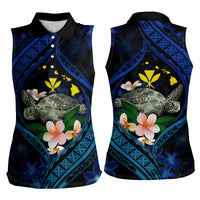 Hawaii Turtle Plumeria Flower Fanciful Women Sleeveless Polo Shirt