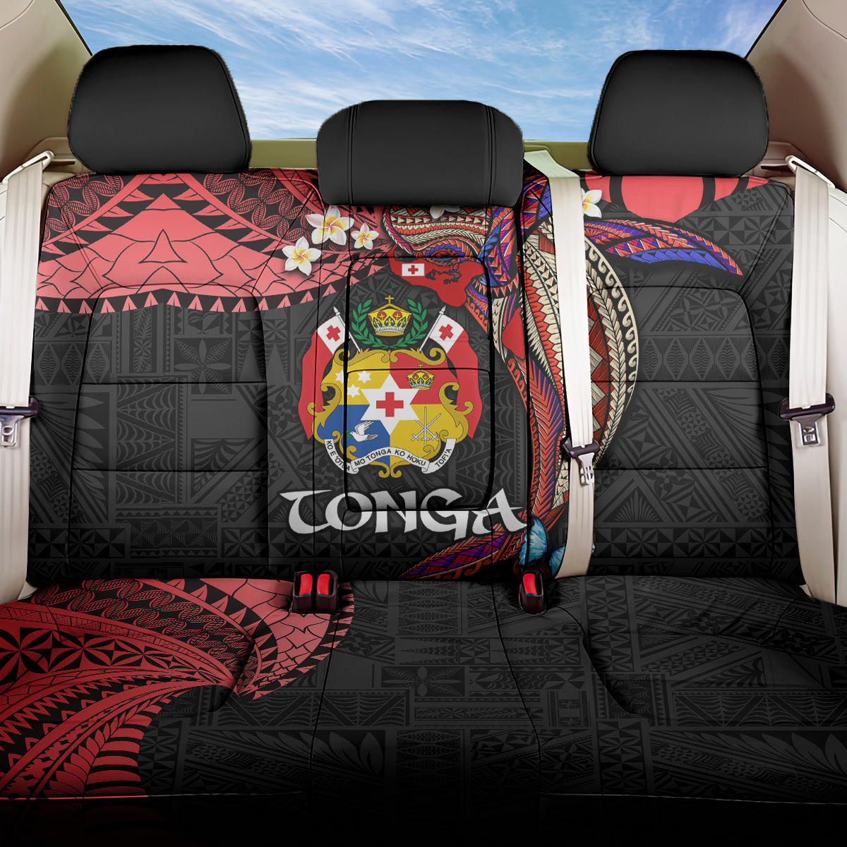 Tonga Emancipation Day Back Car Seat Cover Ngatu Humpback Whale Polynesian Flower