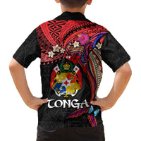 Tonga Emancipation Day Family Matching Off Shoulder Maxi Dress and Hawaiian Shirt Ngatu Humpback Whale Polynesian Flower LT03 - Polynesian Pride
