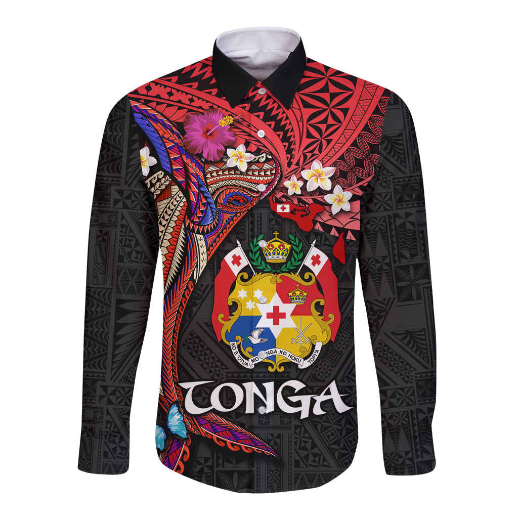 Tonga Emancipation Day Long Sleeve Button Shirt Ngatu Humpback Whale Polynesian Flower
