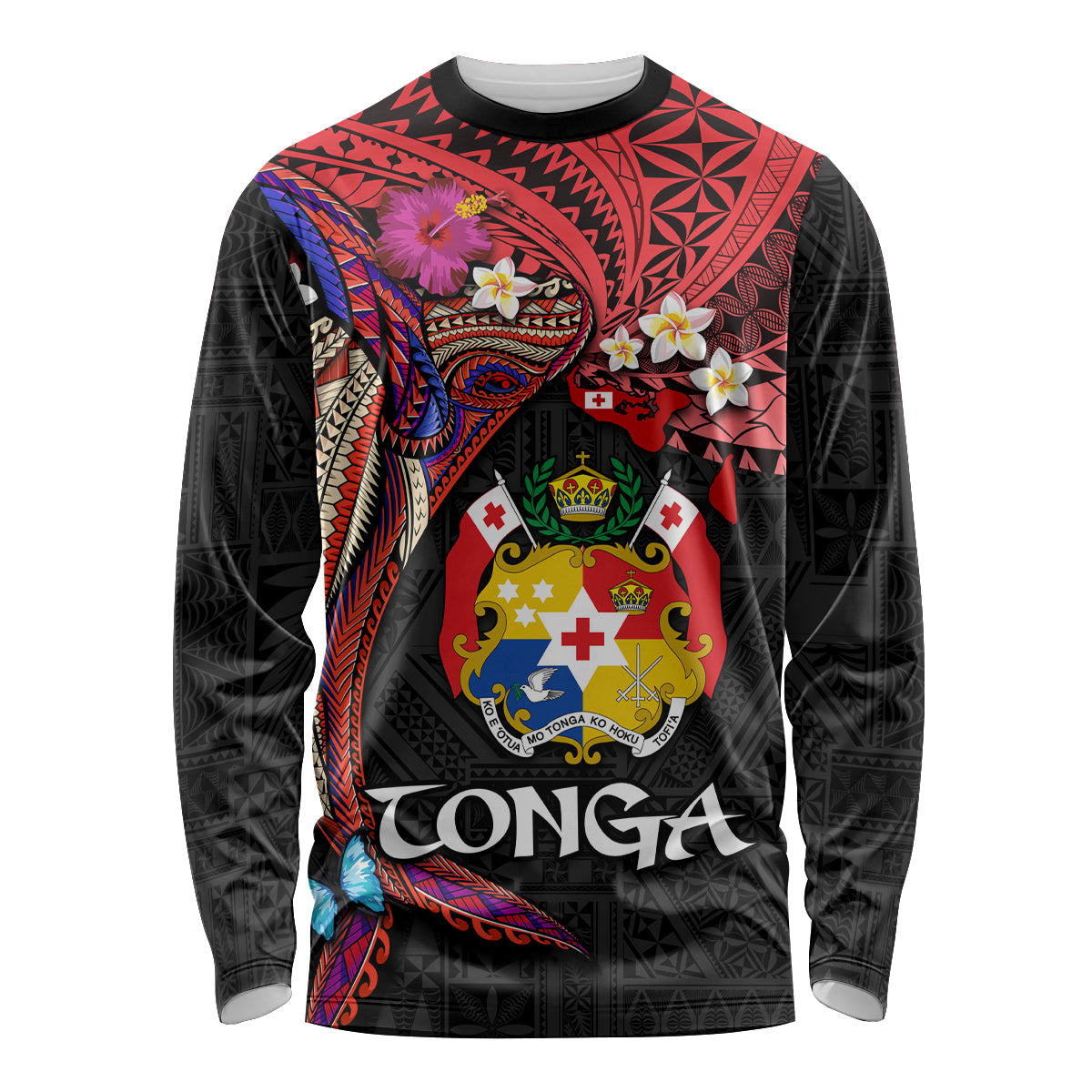 Tonga Emancipation Day Long Sleeve Shirt Ngatu Humpback Whale Polynesian Flower