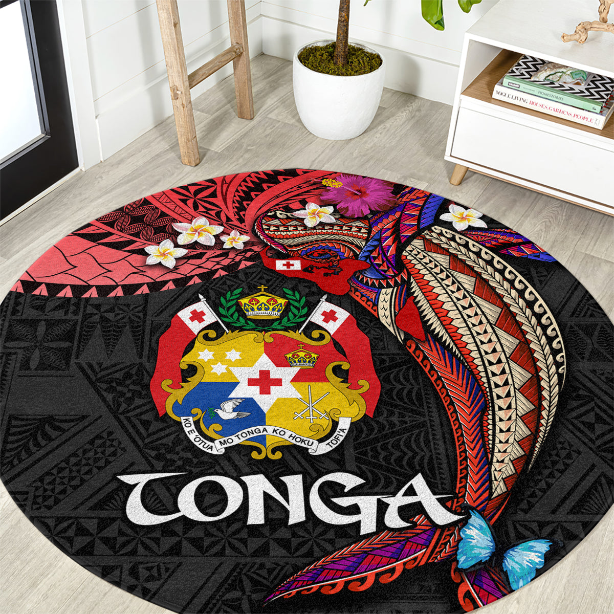 Tonga Emancipation Day Round Carpet Ngatu Humpback Whale Polynesian Flower