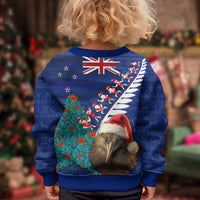 New Zealand Christmas Kid Ugly Christmas Sweater Kiwi Bird Santa and Silver Fern Funny Haka Dance