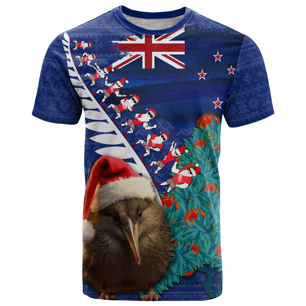 New Zealand Christmas T Shirt Kiwi Bird Santa and Silver Fern Funny Haka Dance