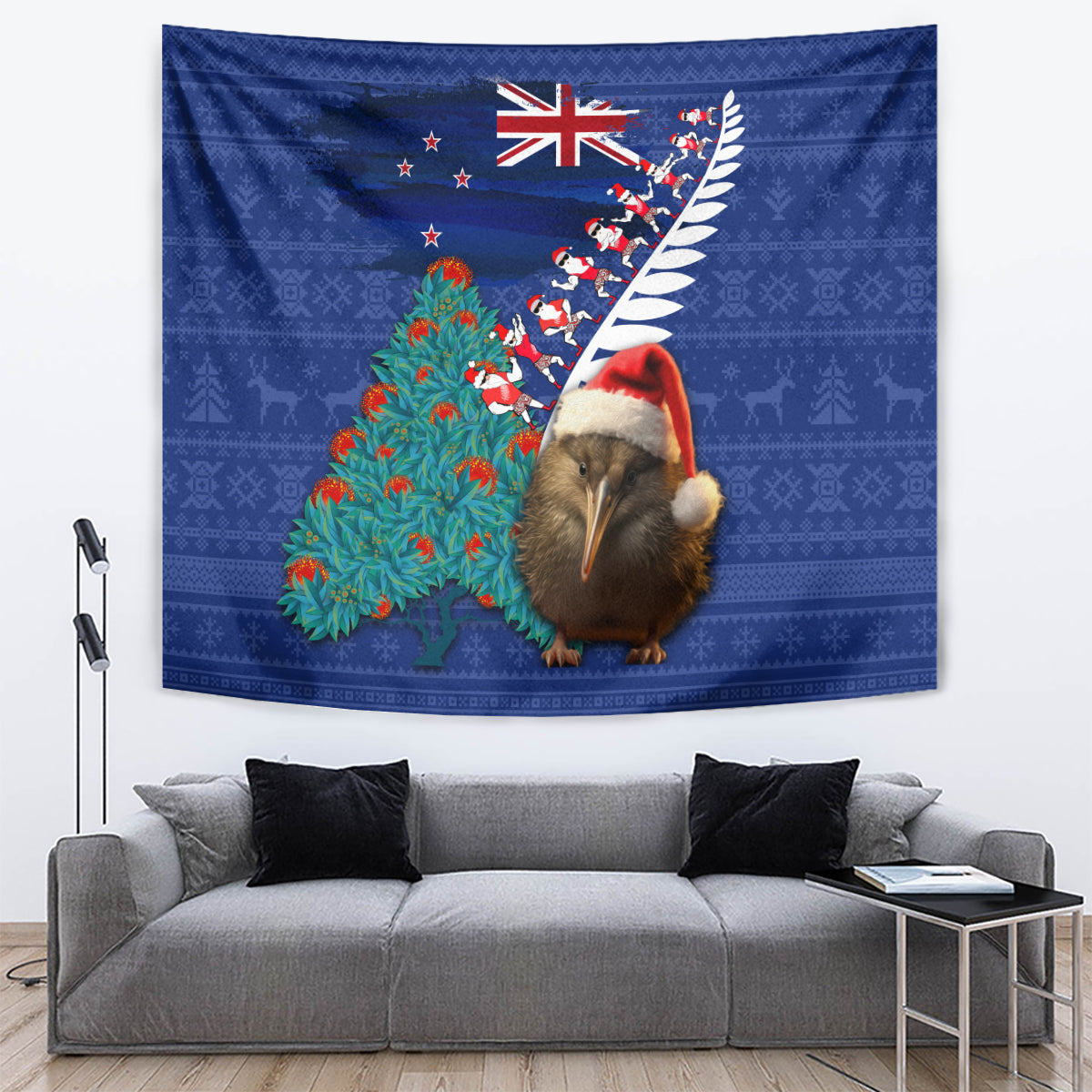 New Zealand Christmas Tapestry Kiwi Bird Santa and Silver Fern Funny Haka Dance