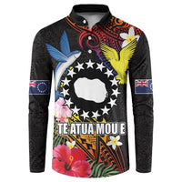 Cook Islands Independence Day Button Sweatshirt Maroro and Kakaia with Hibiscus Flower Polynesian Pattern
