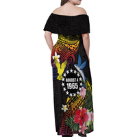 Cook Islands Independence Day Family Matching Off Shoulder Maxi Dress and Hawaiian Shirt Maroro and Kakaia with Hibiscus Flower Polynesian Pattern