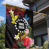 Cook Islands Independence Day Garden Flag Maroro and Kakaia with Hibiscus Flower Polynesian Pattern