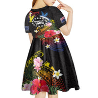 Cook Islands Independence Day Kid Short Sleeve Dress Maroro and Kakaia with Hibiscus Flower Polynesian Pattern