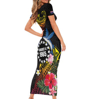 Cook Islands Independence Day Short Sleeve Bodycon Dress Maroro and Kakaia with Hibiscus Flower Polynesian Pattern