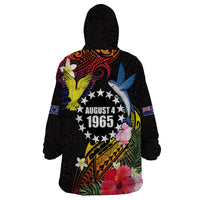 Cook Islands Independence Day Wearable Blanket Hoodie Maroro and Kakaia with Hibiscus Flower Polynesian Pattern