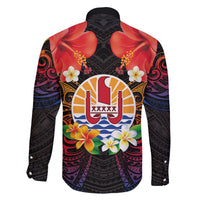 French Polynesia Bastille Day Family Matching Off The Shoulder Long Sleeve Dress and Hawaiian Shirt Tiare Flower and National Seal Polynesian Pattern
