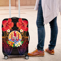 French Polynesia Bastille Day Luggage Cover Tiare Flower and National Seal Polynesian Pattern LT03 Black - Polynesian Pride