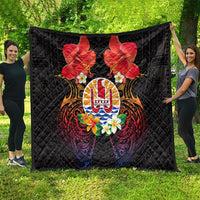 French Polynesia Bastille Day Quilt Tiare Flower and National Seal Polynesian Pattern