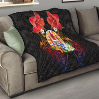 French Polynesia Bastille Day Quilt Tiare Flower and National Seal Polynesian Pattern