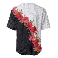 Hawaii Red Hibiscus Flowers Baseball Jersey Polynesian Pattern With Half Black White Version LT03 - Polynesian Pride