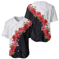 Hawaii Red Hibiscus Flowers Baseball Jersey Polynesian Pattern With Half Black White Version LT03 - Polynesian Pride
