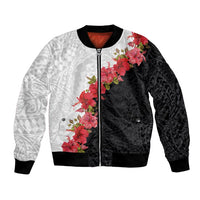 Hawaii Red Hibiscus Flowers Bomber Jacket Polynesian Pattern With Half Black White Version