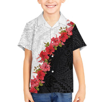 Hawaii Red Hibiscus Flowers Family Matching Tank Maxi Dress and Hawaiian Shirt Polynesian Pattern With Half Black White Version