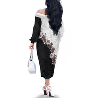 Hawaii Grayscale Hibiscus Flowers Family Matching Off The Shoulder Long Sleeve Dress and Hawaiian Shirt Polynesian Pattern With Half Black White Version LT03 - Polynesian Pride
