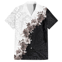 Hawaii Grayscale Hibiscus Flowers Family Matching Short Sleeve Bodycon Dress and Hawaiian Shirt Polynesian Pattern With Half Black White Version