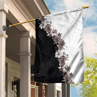 Hawaii Grayscale Hibiscus Flowers Garden Flag Polynesian Pattern With Half Black White Version