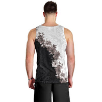 Hawaii Grayscale Hibiscus Flowers Men Tank Top Polynesian Pattern With Half Black White Version