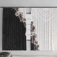 Hawaii Grayscale Hibiscus Flowers Window Curtain Polynesian Pattern With Half Black White Version