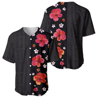 Hawaii Hibiscus and Plumeria Flowers Baseball Jersey Tapa Tribal Pattern Half Style Colorful Mode LT03 - Polynesian Pride