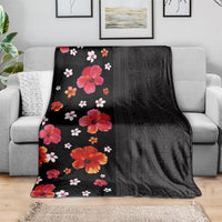 Hawaii Hibiscus and Plumeria Flowers Blanket Tapa Tribal Pattern Half Style Colorful Mode