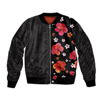 Hawaii Hibiscus and Plumeria Flowers Bomber Jacket Tapa Tribal Pattern Half Style Colorful Mode