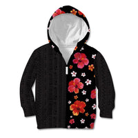Hawaii Hibiscus and Plumeria Flowers Kid Hoodie Tapa Tribal Pattern Half Style Colorful Mode