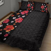 Hawaii Hibiscus and Plumeria Flowers Quilt Bed Set Tapa Tribal Pattern Half Style Colorful Mode LT03 - Polynesian Pride