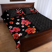 Hawaii Hibiscus and Plumeria Flowers Quilt Bed Set Tapa Tribal Pattern Half Style Colorful Mode LT03 - Polynesian Pride