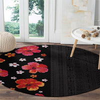 Hawaii Hibiscus and Plumeria Flowers Round Carpet Tapa Tribal Pattern Half Style Colorful Mode LT03 - Polynesian Pride
