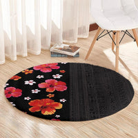 Hawaii Hibiscus and Plumeria Flowers Round Carpet Tapa Tribal Pattern Half Style Colorful Mode LT03 - Polynesian Pride